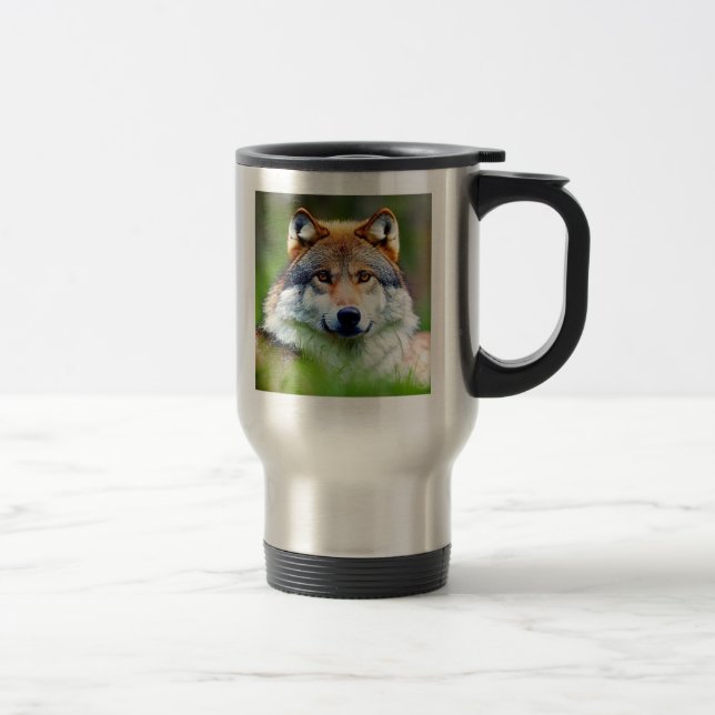 Caneca Térmica Linda pintura de cabeça de lobo (Direita)
