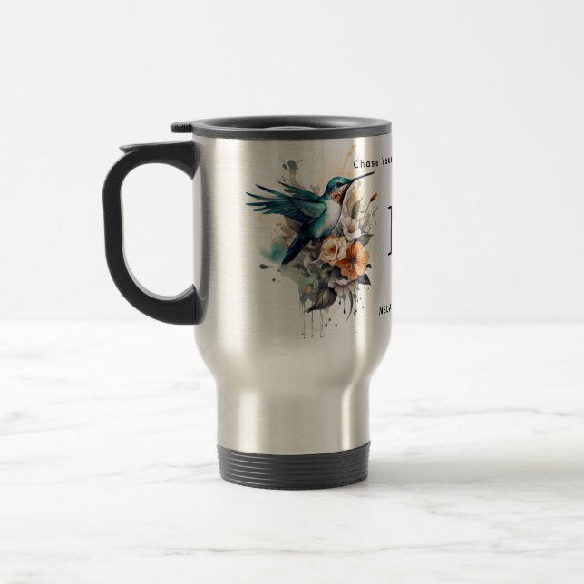 Caneca Térmica Linda Watercolor Hummingbird Monograma Name (Esquerda)