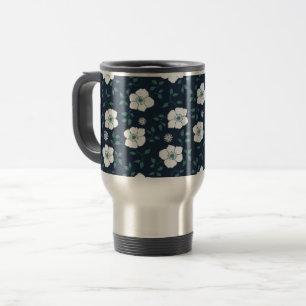 Caneca Térmica Lindo padrão floral azul e branco