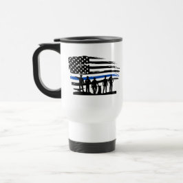 Caneca Térmica Linha Azul Fina, Apoio à Polícia dos EUA, Bandeira