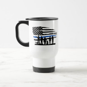 Caneca Térmica Linha Azul Fina, Apoio à Polícia dos EUA, Bandeira