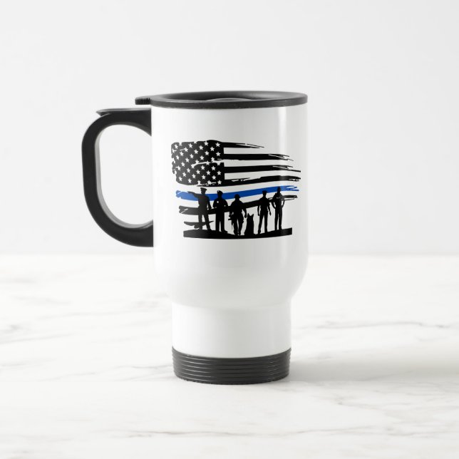 Caneca Térmica Linha Azul Fina, Apoio à Polícia dos EUA, Bandeira (Esquerda)
