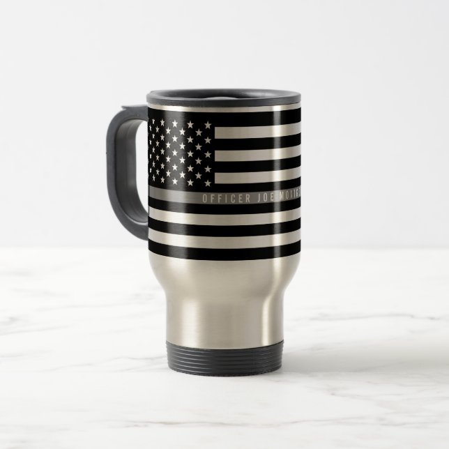 Caneca Térmica Linha cinzenta fina monograma da bandeira grande (Frente Esquerda)