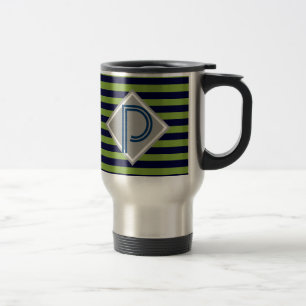 Caneca Térmica Listras monograma azul e verde lima dele