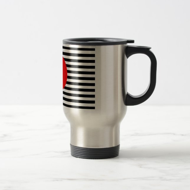 Caneca Térmica Listras pretas e brancas com círculo de monograma  (Direita)