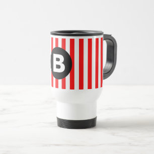 Caneca Térmica Listras Verticais Brancas Vermelhas Monograma Pret