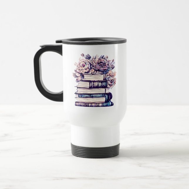 Caneca Térmica Livros e Rosas Antigos Personalizados (Esquerda)
