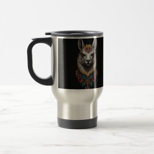 Caneca Térmica Llama E Retrato Da Flor, (Esquerda)