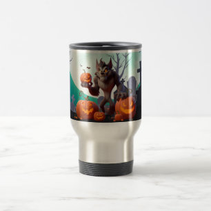 Caneca Térmica Lobisomem e abóboras do Halloween