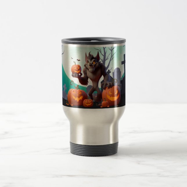 Caneca Térmica Lobisomem e abóboras do Halloween (Centro)