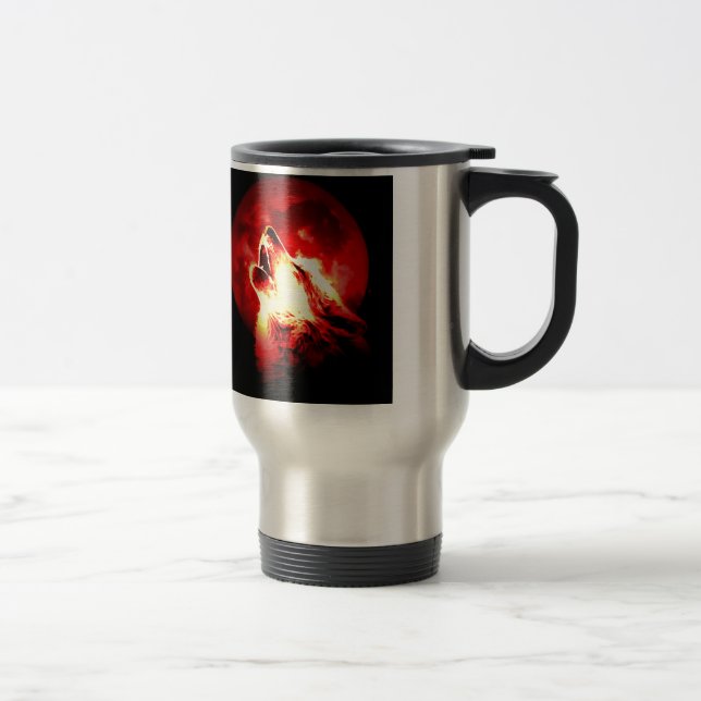 Caneca Térmica Lobo, Lua e Céu Vermelho (Direita)