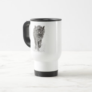 Caneca Térmica Lobo Negro Zangado na Neve, inverno selvagem