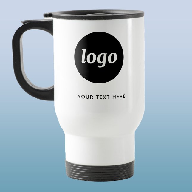 Caneca Térmica Logotipo e Texto simples para empresa (Logo custom text business promotional travel mug)