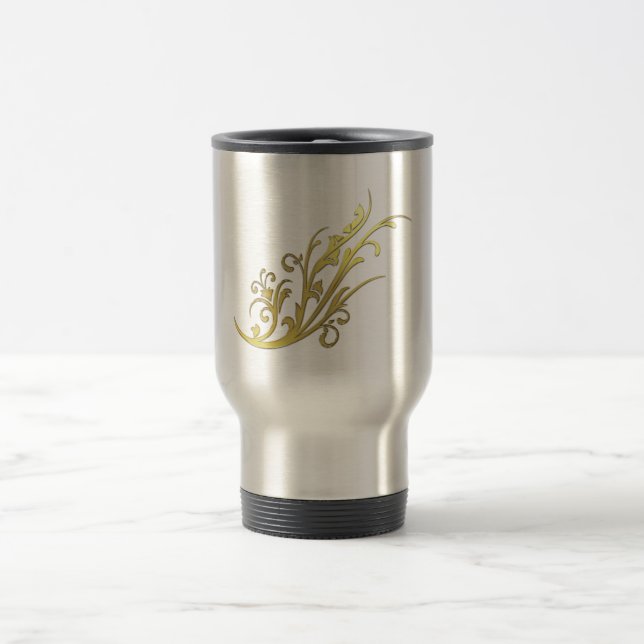 Caneca Térmica Luxo Abstrato Flor Falsa Dourada (Centro)
