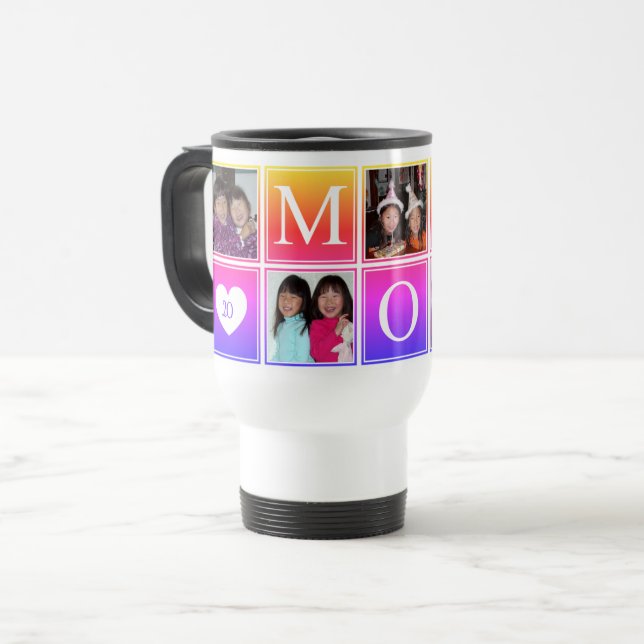 Caneca Térmica Mãe, 5 Fotografias Personalizadas Collage (Frente Esquerda)