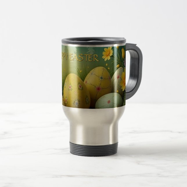 Caneca Térmica Magia da Primavera com Ovos de Páscoa num Mar de F (Frente Esquerda)