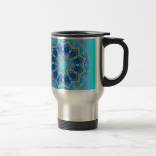 Caneca Térmica Mandala de lótus em turquesa e azul