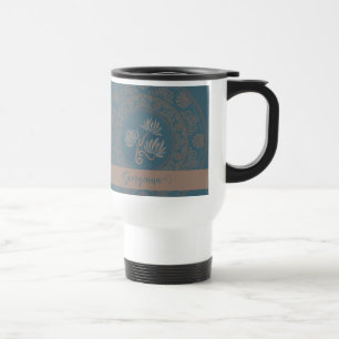 Caneca Térmica Mandala de Ponto de Lótus Rococó Teal Dourado Pers