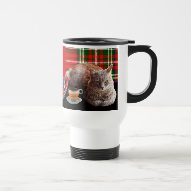 CANECA TÉRMICA "MANTENHA A CALMA E O GATINHO LIGADOS", RED TARTAN (Direita)