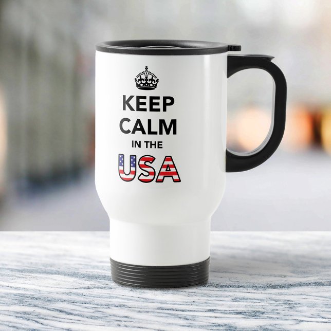 Caneca Térmica Mantenha calma nos EUA (Criador carregado)