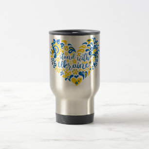 Caneca Térmica Mantenha-se firme com a Ucrânia, com as letras e o