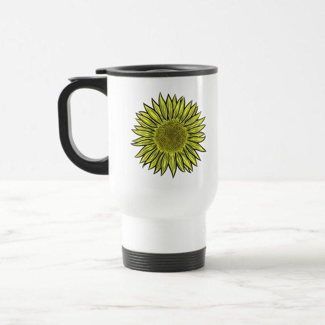 Caneca Térmica Mão De Girassol Amarelo Amarelo Floral Desenhada (Esquerda)