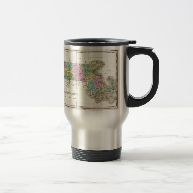 Caneca Térmica Mapa Antigo de Massachusetts (1827) (Direita)
