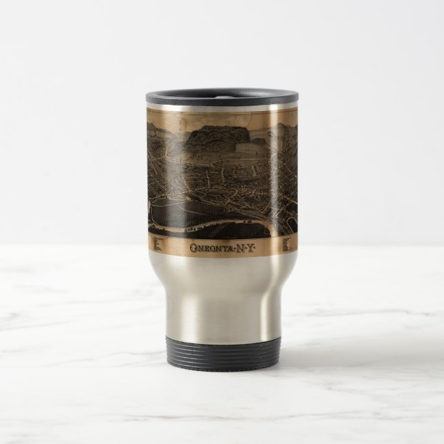 Caneca Térmica Mapa da opinião de olho de pássaro de Oneonta New (Centro)