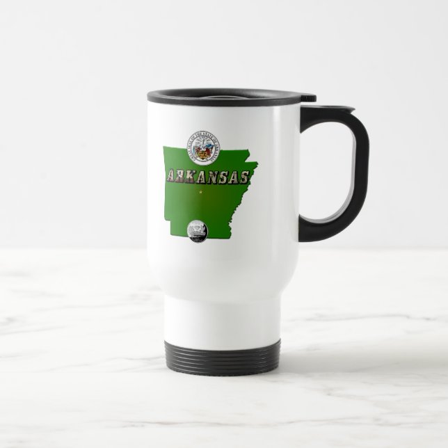 Caneca Térmica Mapa do Arkansas, Selo e Serviço Estatal Faux Quar (Direita)