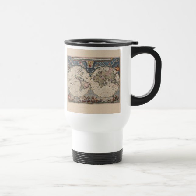 Caneca Térmica Mapa Mundial Antiquado: Arte Cartográfica Históric (Direita)