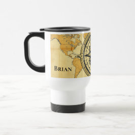 Caneca Térmica Mapa Mundial Bússola Minimalista Moderno Estético