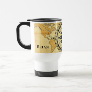 Caneca Térmica Mapa Mundial Bússola Minimalista Moderno Estético