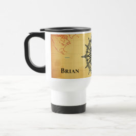 Caneca Térmica Mapa Mundial Vintage e Bússola Aventura Personaliz