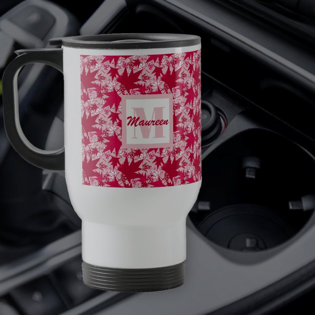 Caneca Térmica Maple Leaves on a Pink Background Travel Mug (Criador carregado)