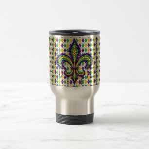 Caneca Térmica Mardi Gras fleur de lis, verde-púrpura