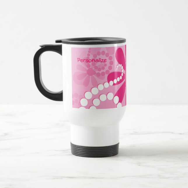 Caneca Térmica Margaridas retros cor-de-rosa bonitos das flores (Esquerda)