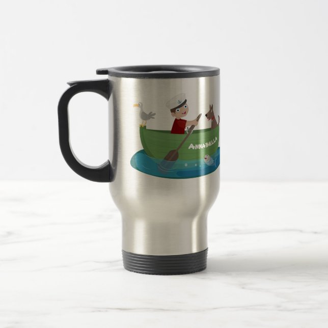 Caneca Térmica Marinheiro e cartoon de barco a remos de cãozinho (Esquerda)