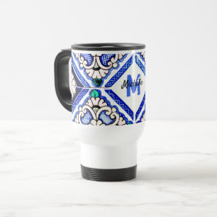 Caneca Térmica Marinho de Azulejos de Padrão Espanhol Azulejo Mon