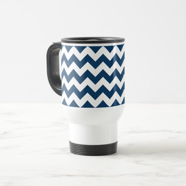 Caneca Térmica Marinho Zigzag, Marinho Chevron, Padrão Geométrico (Frente Esquerda)