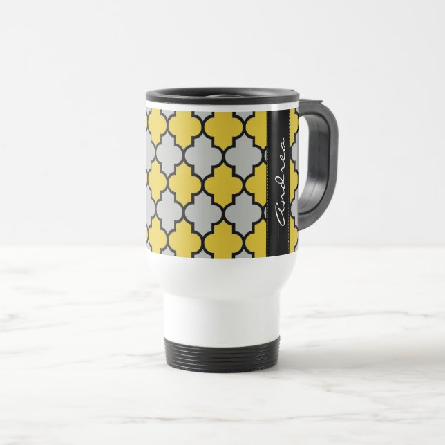 Caneca Térmica Marroquino Trellis, Latticework, Seu Nome (Frente Esquerda)