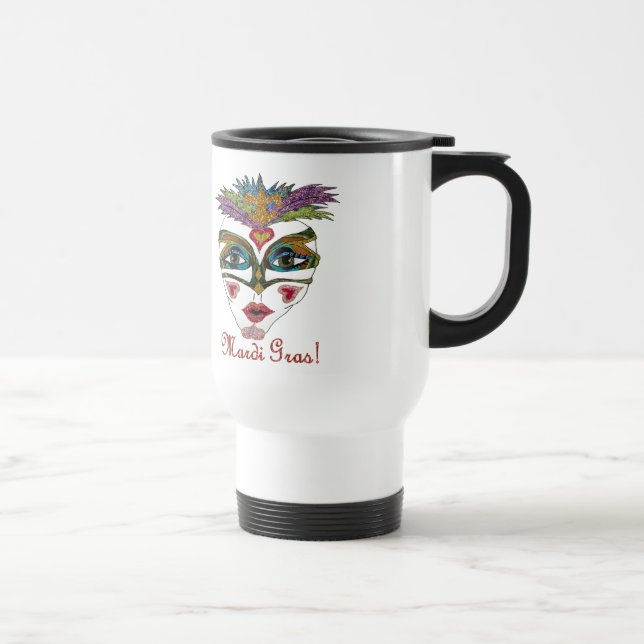 Caneca Térmica Máscara Colorida Mardi Gras Glitter Feather (Direita)