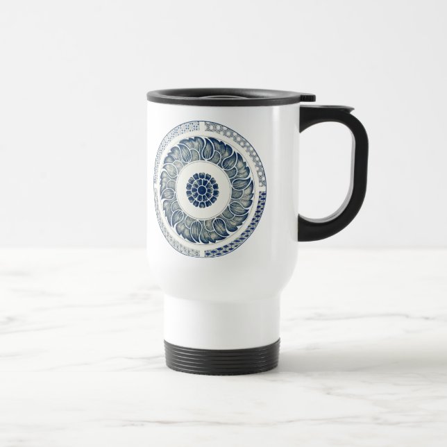 Caneca Térmica Medalhão Chinês: Chinoiserie Azul Índigo (Direita)