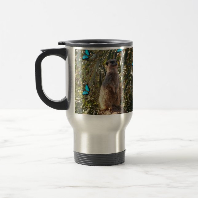 Caneca Térmica Meerkat E Borboletas Azuis, (Esquerda)