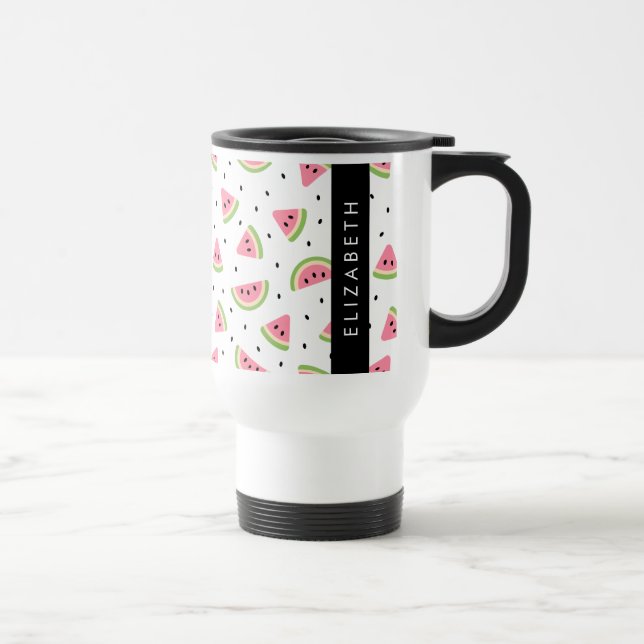 Caneca Térmica Melancias Rosa, Sementes De Melancia, Seu Nome (Direita)