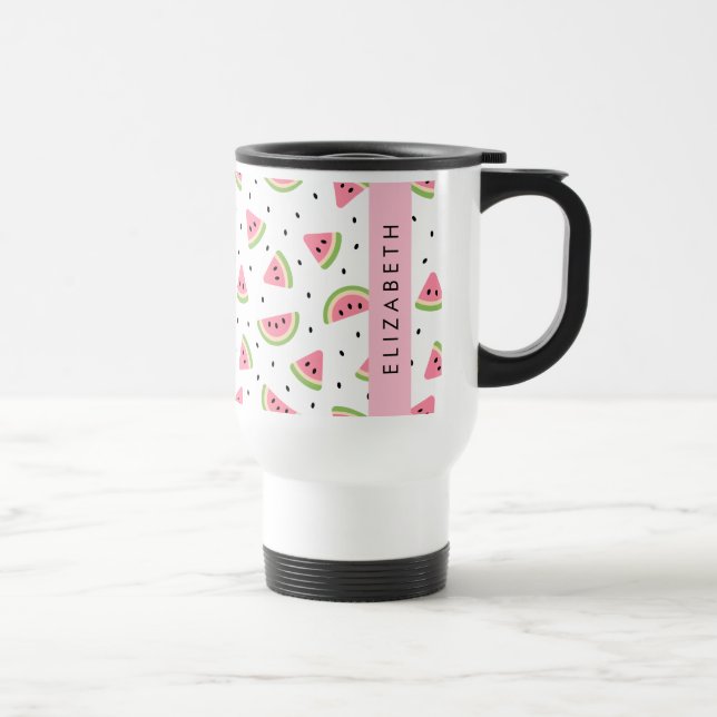 Caneca Térmica Melancias Rosa, Sementes De Melancia, Seu Nome (Direita)