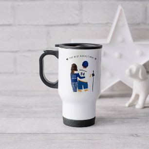 Caneca Térmica Melhor Mãe de Hockey Jersey Monograma Azul e Lar