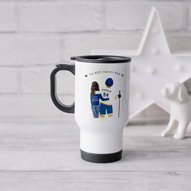 Caneca Térmica Melhor mãe de hóquei | Blue & Orange Monograma Jer (Criador carregado)