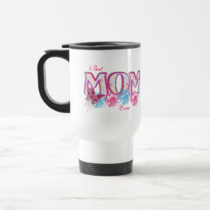 Caneca Térmica Melhor Mãe, Flores Azuis Rosa e Borboleta