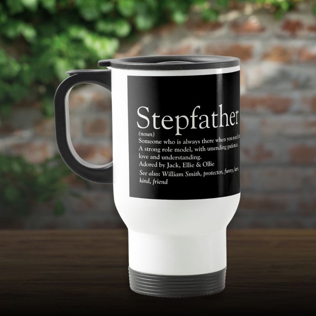Caneca Térmica Melhor Padrasto do Mundo Definição Preto (World's Best Stepfather Stepdad Definition Black Travel Mug)