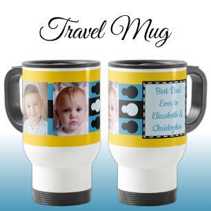 Caneca Térmica Melhor Pai de sempre com nomes de fotos azul amare